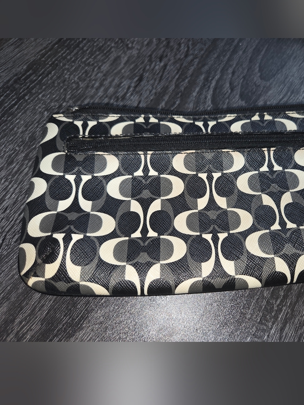 Coach Black & White Signature Zip Wristlet